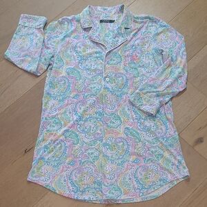 Lauren Ralph Lauren Nightshirt Women's sz L Pink/White/Blue Paisley Long Sleeve